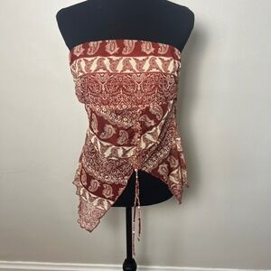 Silence + Noise Urban Outfitters Rust Paisley Ruched Handkerchief Tube Top XL